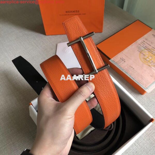 Replica Hermes H d'Ancre Reversible Belt In Orange/Noir Leather 3