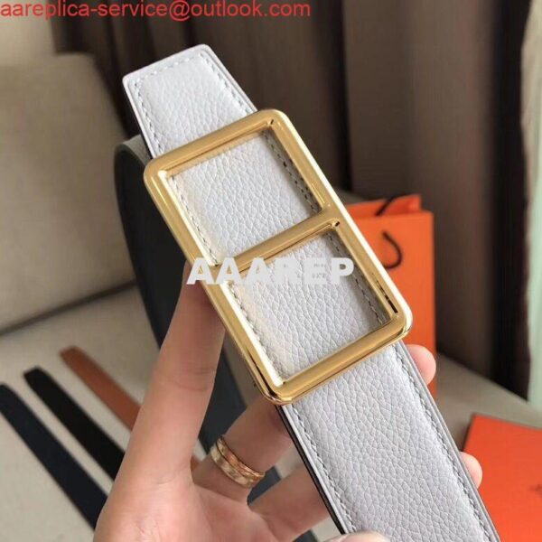 Replica Hermes Officier Belt Buckle & White 38MM Strap 2