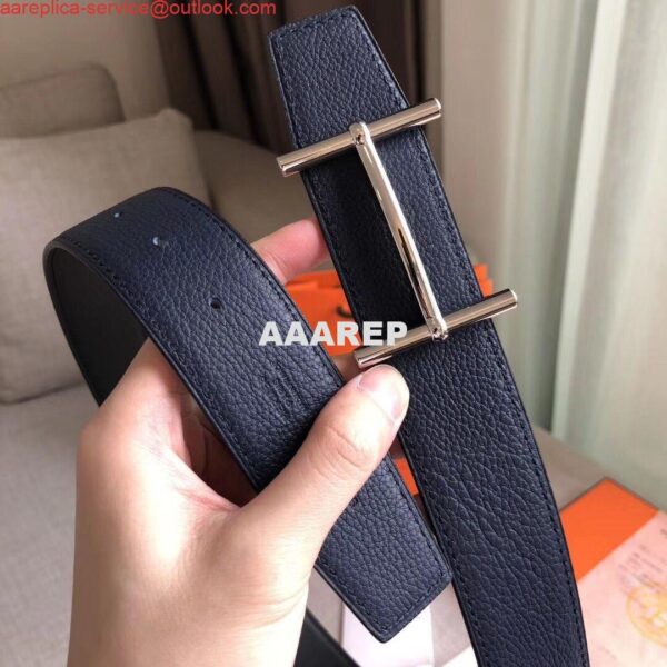 Replica Hermes H d'Ancre Reversible Belt In Sapphire/Ardoise Leather 5