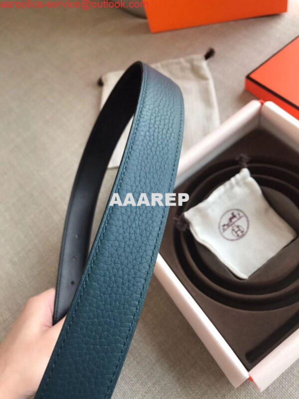 Replica Hermes Officier Reversible 38mm Belt In Blue Clemence Leather 3