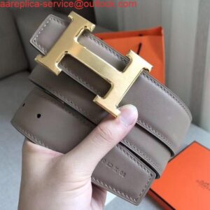 Replica Hermes H Reversible Belt In Grey/Black Swift Leather