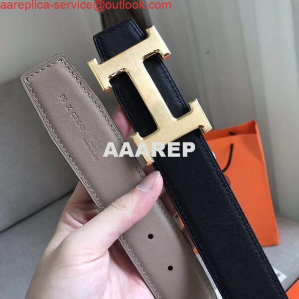 Replica Hermes H Reversible Belt In Grey/Black Swift Leather 5