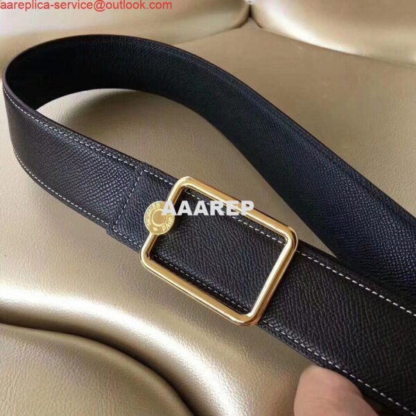 Replica Hermes Oscar Buckle 40 MM Belt Black Reversible Leather 4