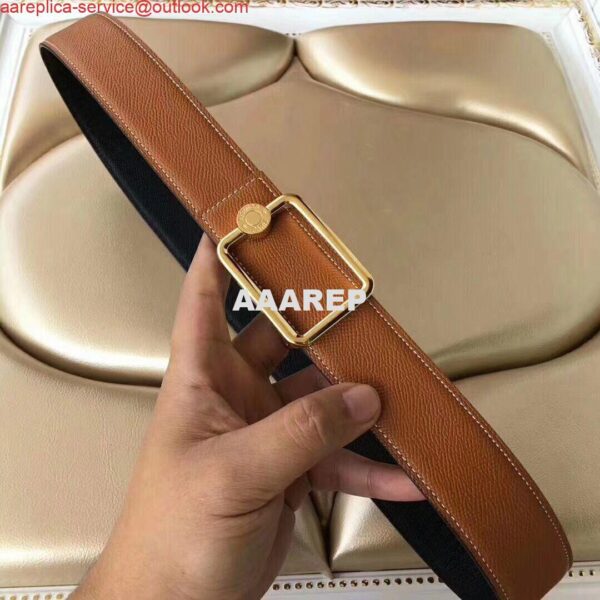 Replica Hermes Oscar Buckle 40 MM Belt Brown Reversible Leather 3