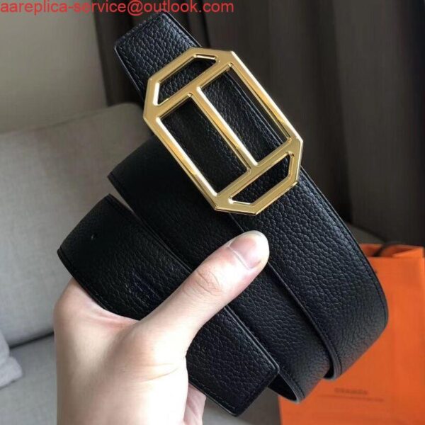 Replica Hermes Pad Reversible Belt In Black Clemence Leather