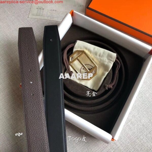 Replica Hermes Pad Reversible Belt In Cafe Clemence Leather 4