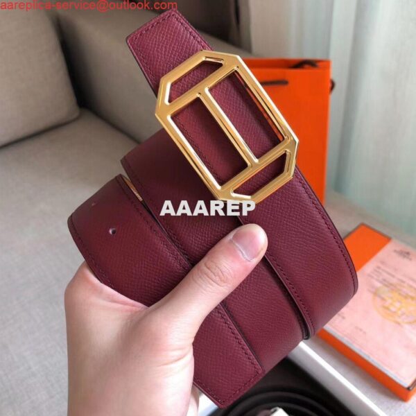 Replica Hermes Pad Reversible Belt In Ruby/Brown Epsom Leather 3