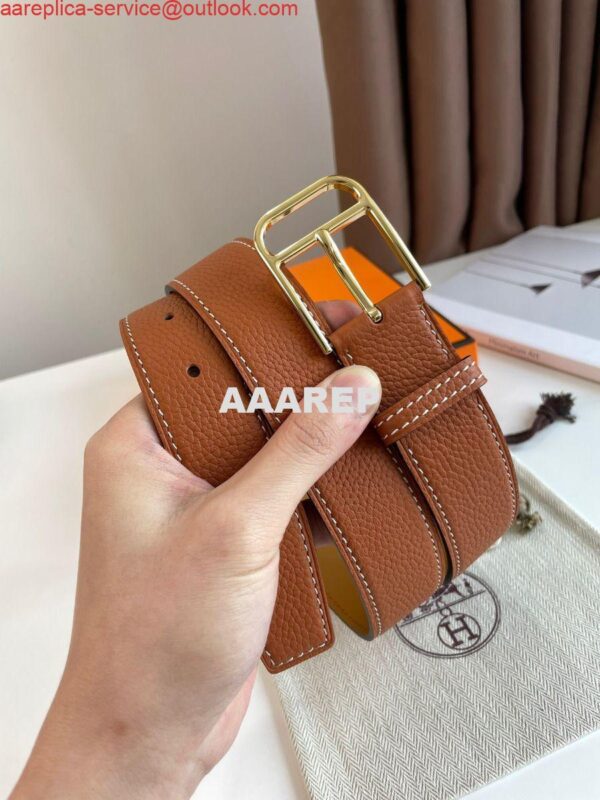 Replica Hermes Romain 35MM Belt in Gold Clemence Leather 6