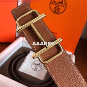 Replica Hermes Royal 38MM Reversible Belt In Brown Clemence Leather