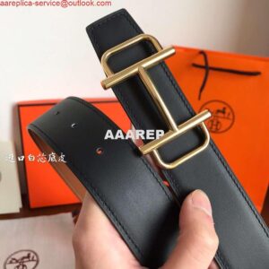 Replica Hermes Royal 38MM Reversible Belt In Brown Clemence Leather 2