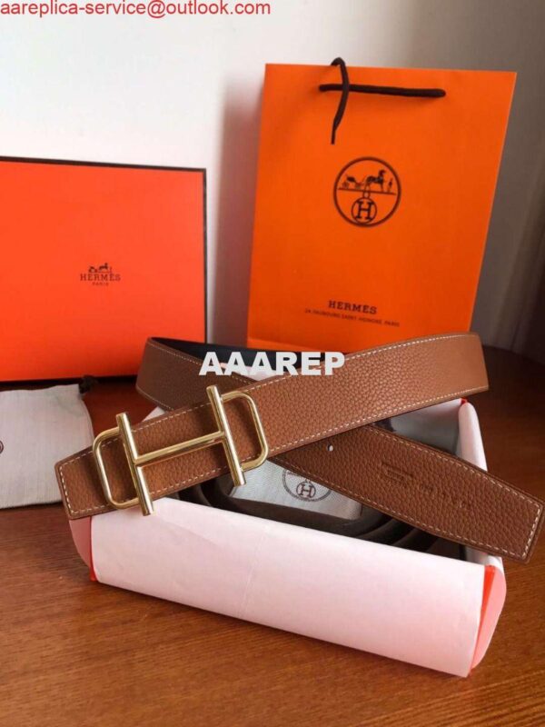 Replica Hermes Royal 38MM Reversible Belt In Brown Clemence Leather 3