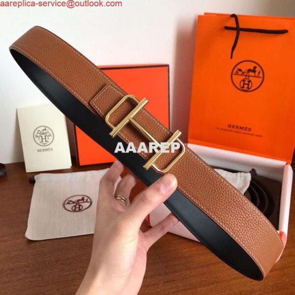 Replica Hermes Royal 38MM Reversible Belt In Brown Clemence Leather 4