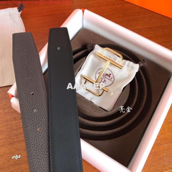 Replica Hermes Royal 38MM Reversible Belt In Cafe Clemence Leather 2