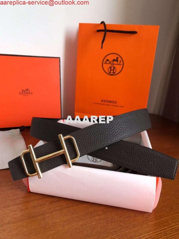 Replica Hermes Royal 38MM Reversible Belt In Cafe Clemence Leather 3