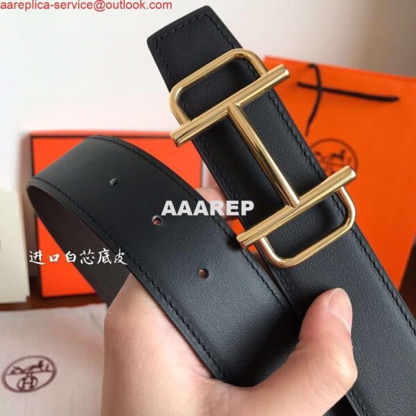 Replica Hermes Royal 38MM Reversible Belt In Cafe Clemence Leather 4