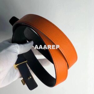 Replica Hermes Mini Constance 24mm Reversible Belt Black/Orange 2