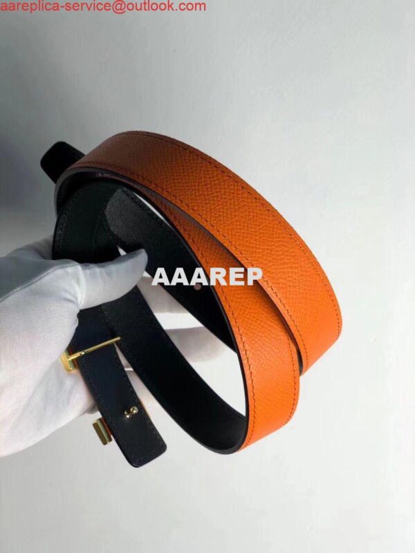 Replica Hermes Mini Constance 24mm Reversible Belt Black/Orange 4