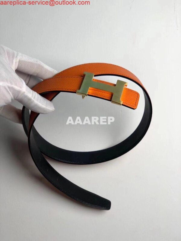 Replica Hermes Mini Constance 24mm Reversible Belt Black/Orange 5