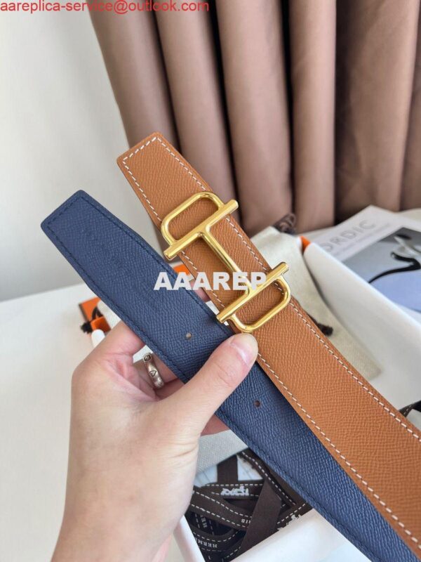 Replica Hermes Royal Reversible Belt 38MM in Blue and Gold Epsom Calfskin 7