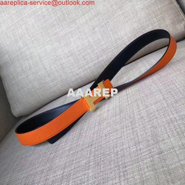 Replica Hermes Mini Constance 24mm Reversible Belt Black/Orange 4