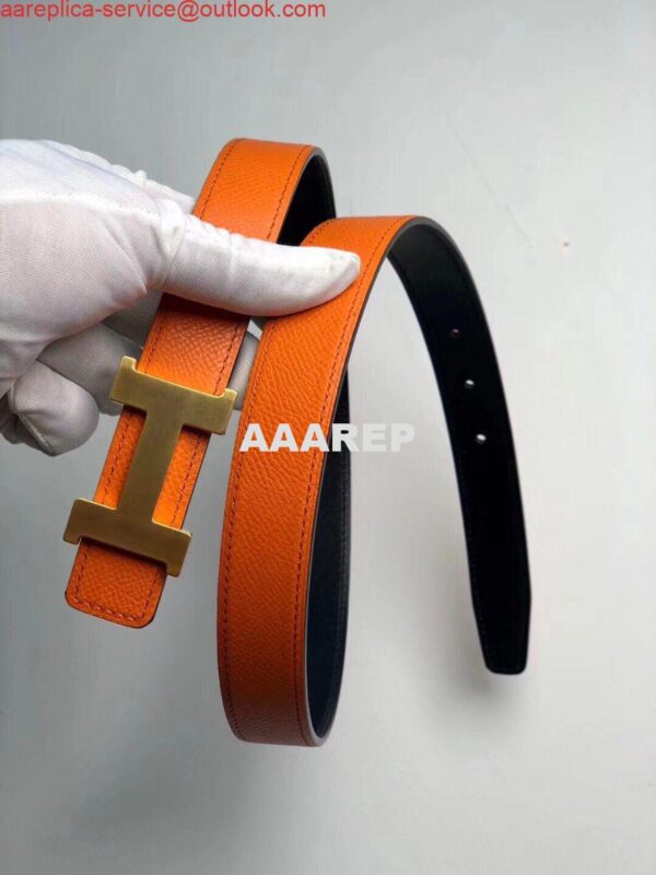 Replica Hermes Mini Constance 24mm Reversible Belt Black/Orange 5