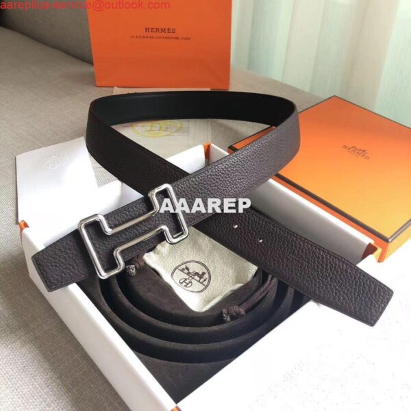 Replica Hermes Tonight 38MM Reversible Belt In Cafe Clemence Leather 4