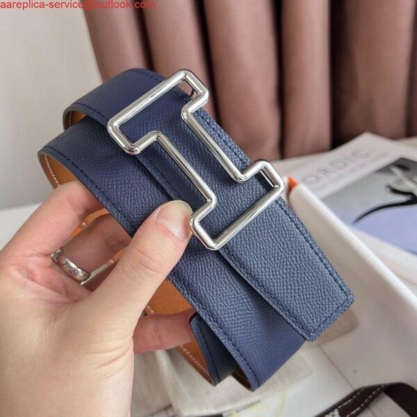 Replica Hermes Tonight Reversible Belt 38MM in Blue and Gold Epsom Calfskin 2