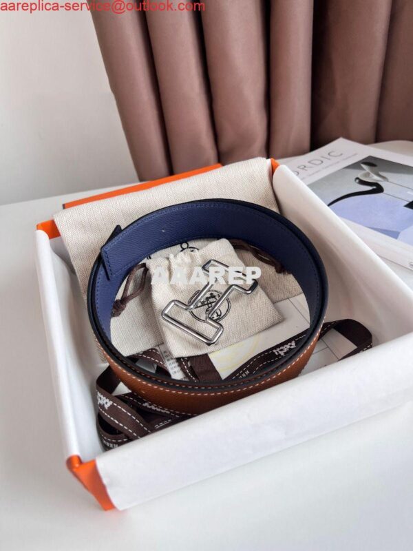 Replica Hermes Tonight Reversible Belt 38MM in Blue and Gold Epsom Calfskin 4