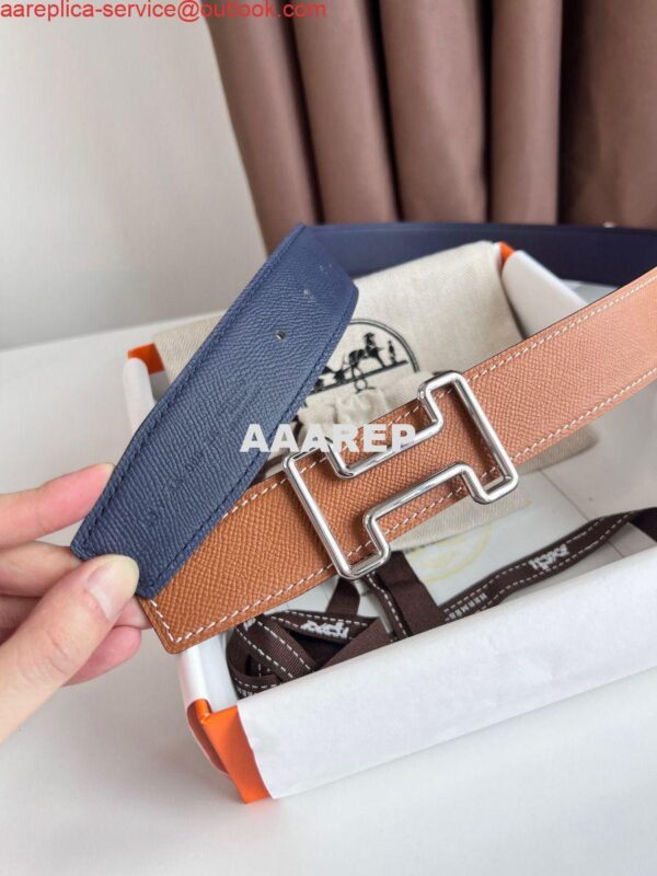 Replica Hermes Tonight Reversible Belt 38MM in Blue and Gold Epsom Calfskin 7