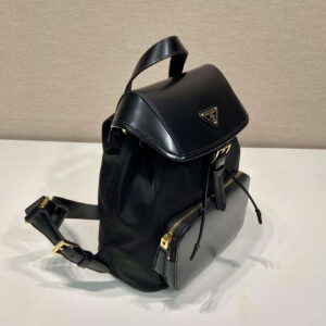 Replica Prada 1BZ074 Re-Nylon and Brushed Leather Backpack Black 2