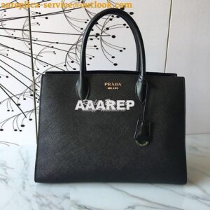 Replica Prada Bibliothèque Saffiano Leather Bag 1BA153 Black 2