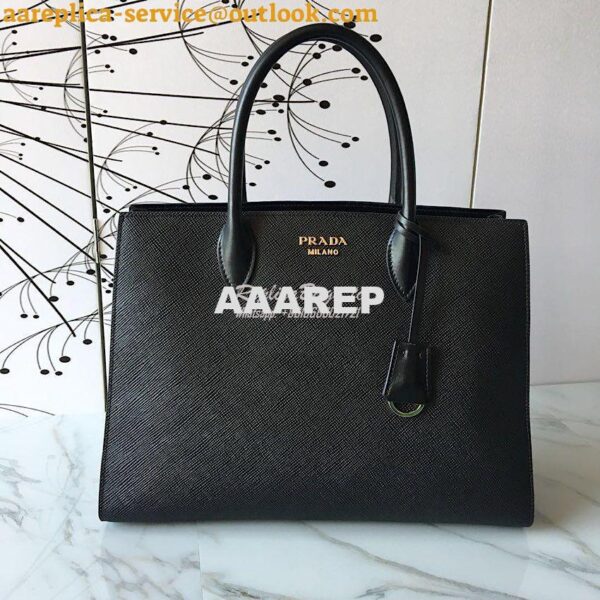 Replica Prada Bibliothèque Saffiano Leather Bag 1BA153 Black 2