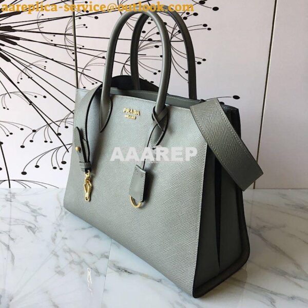 Replica Prada Bibliothèque Saffiano Leather Bag 1BA153 Grey