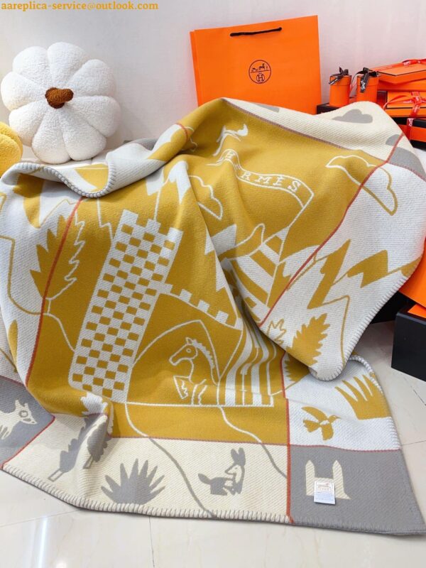 Replica Hermes Avalon Epopee Blanket in Jaune Wool and Cashmere 8