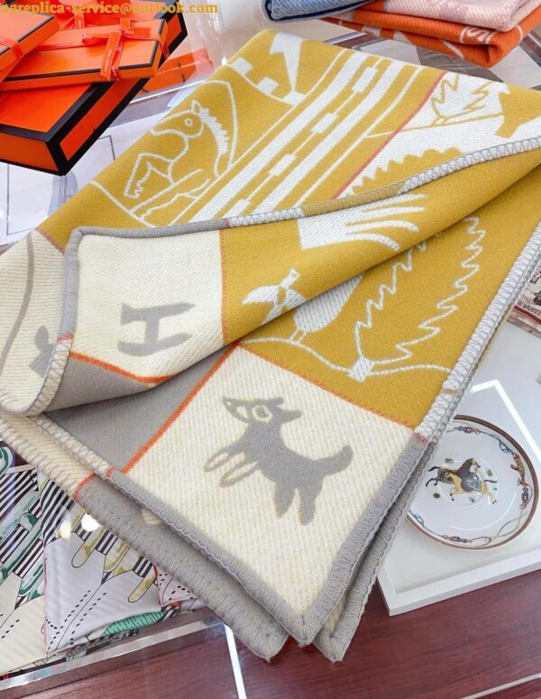 Replica Hermes Avalon Epopee Blanket in Jaune Wool and Cashmere 11