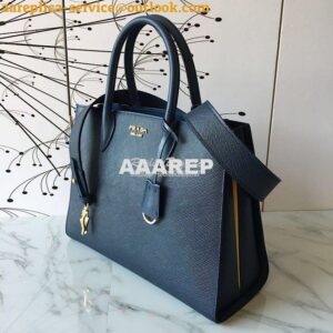 Replica Prada Bibliothèque Saffiano Leather Bag 1BA153 Navy Blue