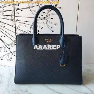 Replica Prada Bibliothèque Saffiano Leather Bag 1BA153 Navy Blue 2