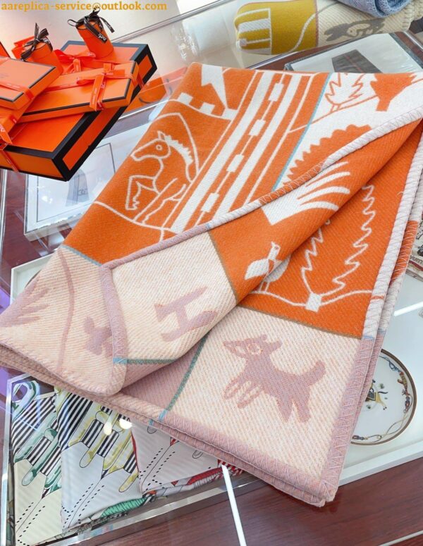 Replica Hermes Avalon Epopee Blanket in Mandarine Wool and Cashmere 6