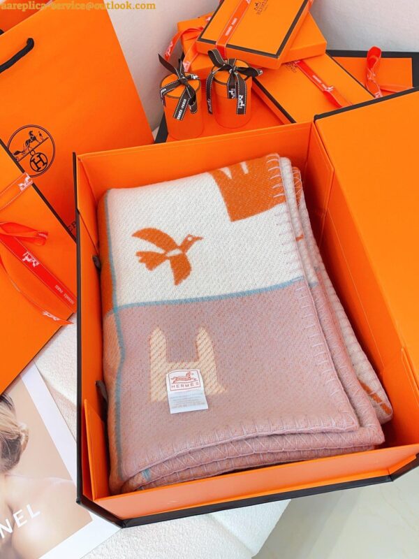 Replica Hermes Avalon Epopee Blanket in Mandarine Wool and Cashmere 9