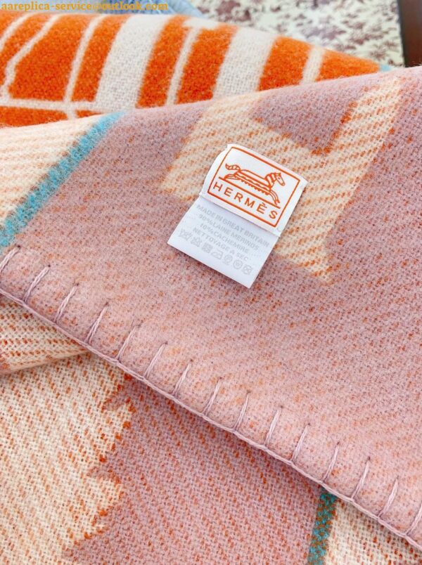 Replica Hermes Avalon Epopee Blanket in Mandarine Wool and Cashmere 12