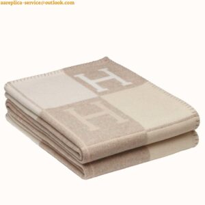 Replica Hermes Avalon III Throw Blanket in Beige Wool and Cashmere