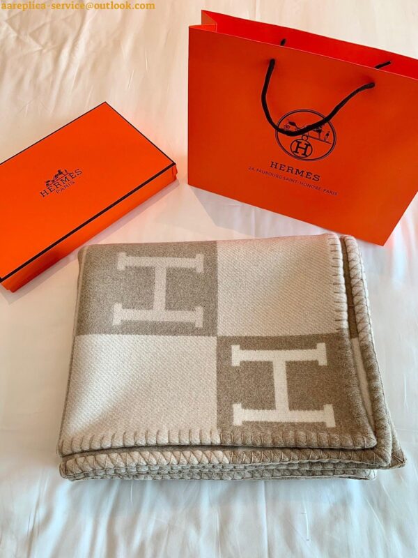 Replica Hermes Avalon III Throw Blanket in Beige Wool and Cashmere 5