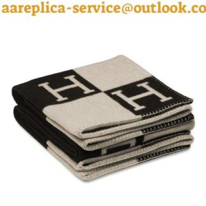 Replica Hermes Avalon III Throw Blanket in Black Wool and Cashmere 2