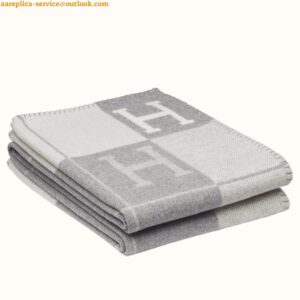 Replica Hermes Avalon III Throw Blanket in Grey Wool and Cashmere