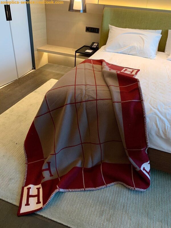 Replica Hermes Avalon III Throw Blanket in Red Wool and Cashmere 4