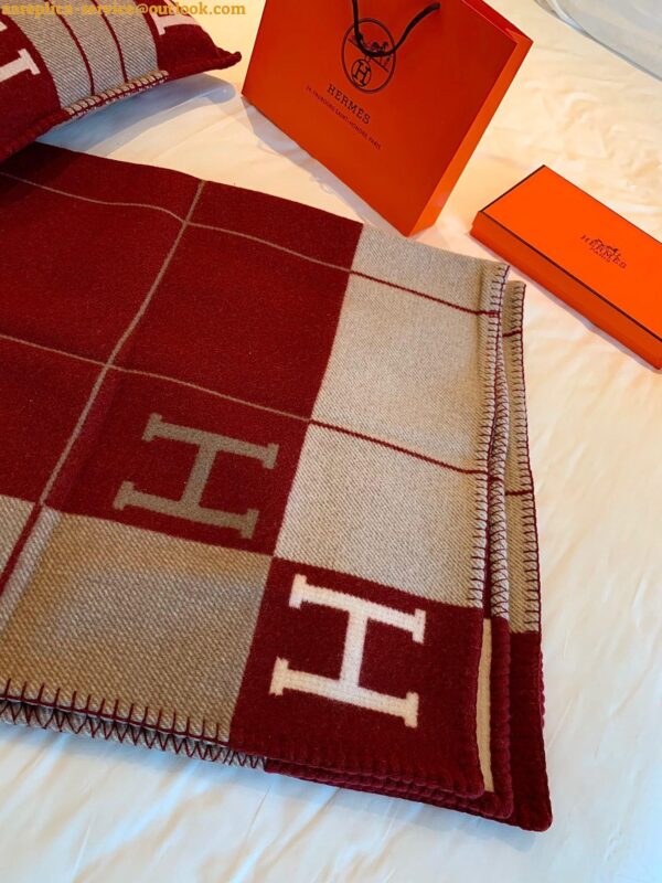 Replica Hermes Avalon III Throw Blanket in Red Wool and Cashmere 9