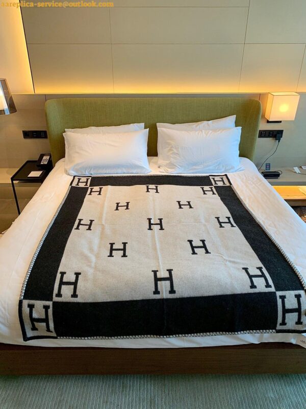 Replica Hermes Avalon Throw Blanket in Black Wool and Cashmere 5