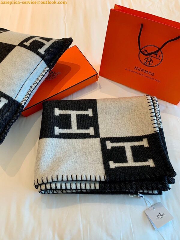 Replica Hermes Avalon Throw Blanket in Black Wool and Cashmere 8