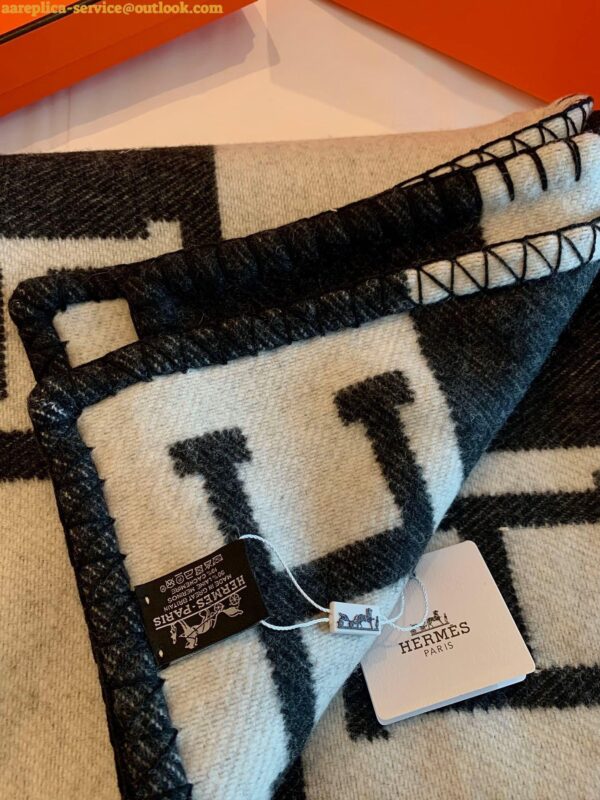 Replica Hermes Avalon Throw Blanket in Black Wool and Cashmere 10