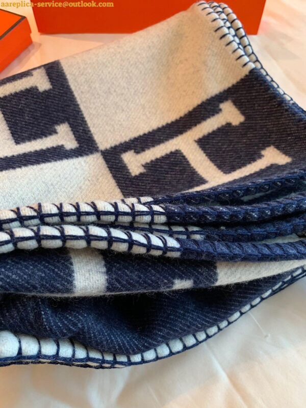 Replica Hermes Avalon Throw Blanket in Blue Wool and Cashmere 5